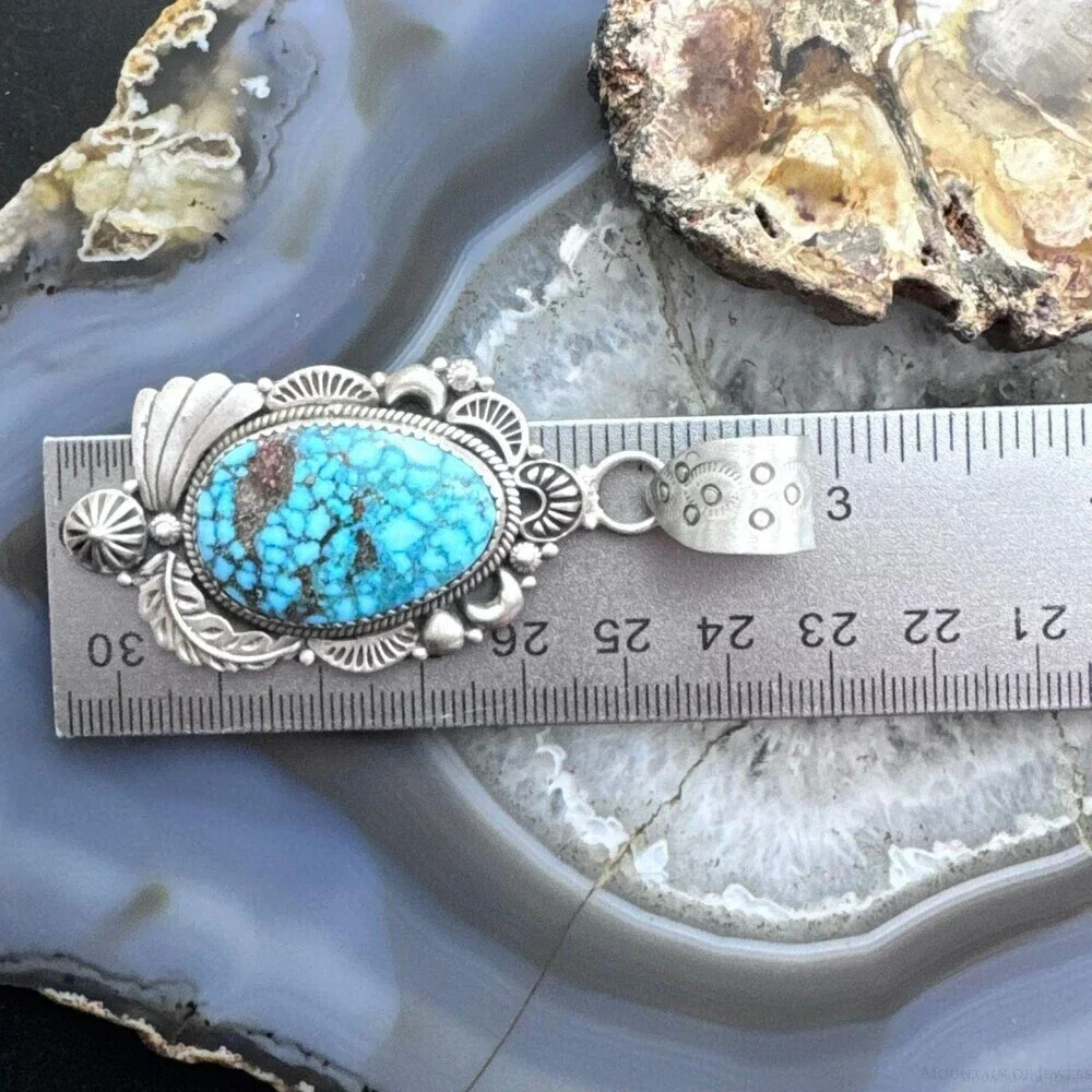 Sterling Southwestern Style Large Egg-shape Kingman Turquoise Pendant For Women